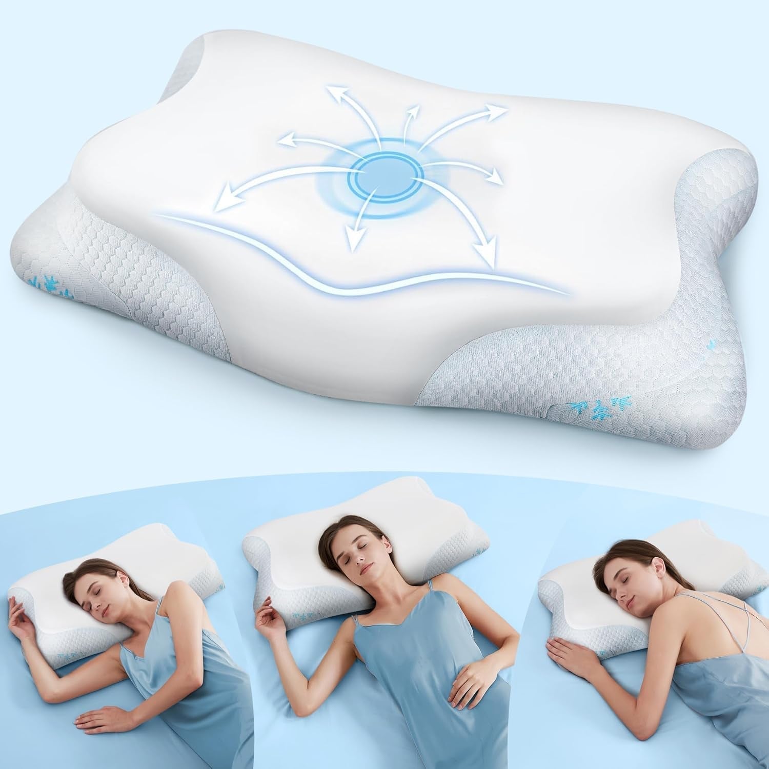 Cloudétoile Nakkepude Memory Foam Pude - 2 i 1 Ergonomisk ortopædisk pude Visco Foam Pude Side Sleeper Nakkestøtte Pude Højde Justerbar Memory Foam Pude Hvid 64X38X12 Cm Cervikale ortopædiske puder Naty Shop Hvid 64X38X12 Cm
