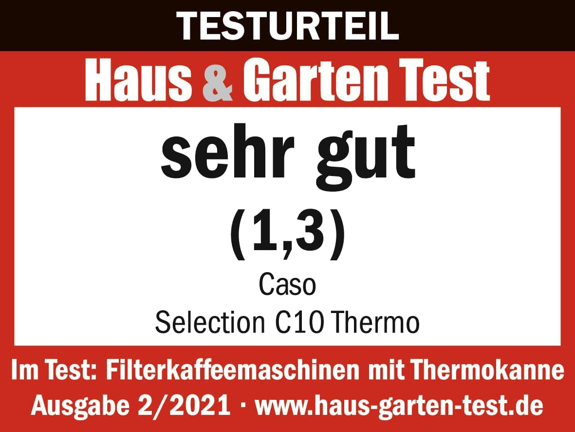 CASO Selection C 10 Thermo Design kaffemaskine – Rustfrit stålhus, 1,2 l isotermisk karaffel (10 kopper), berøringsknapper og timer, Aroma PLUS funktion, permanent filter, anti-dryp filter