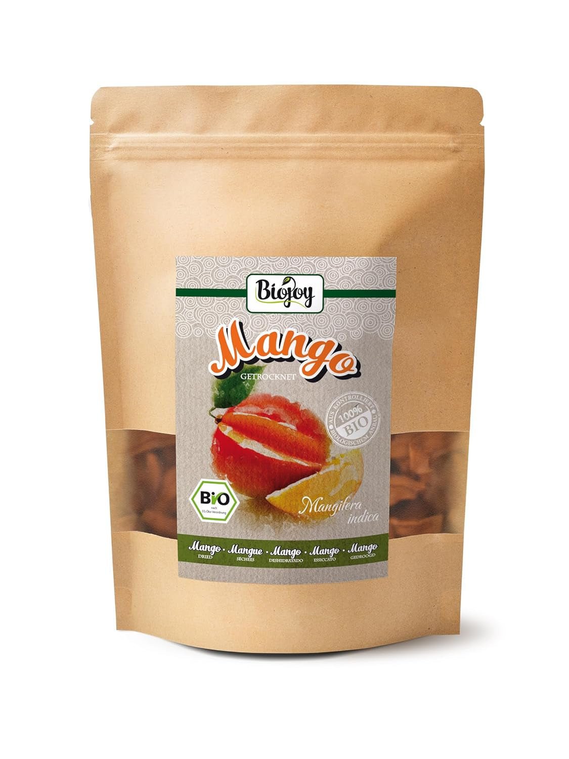 Biojoy BIO tørret mango (1 kg), usvovlede Naty Shop dehydrerede produkter 500 G