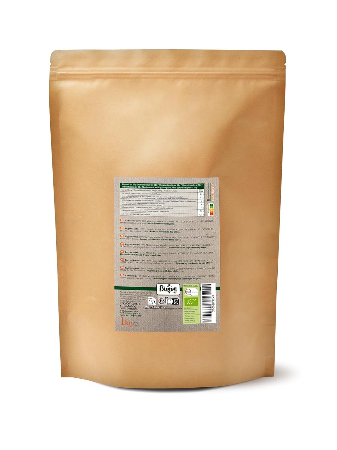 Biojoy BIO tørret mango (1 kg), usvovlede Naty Shop dehydrerede produkter