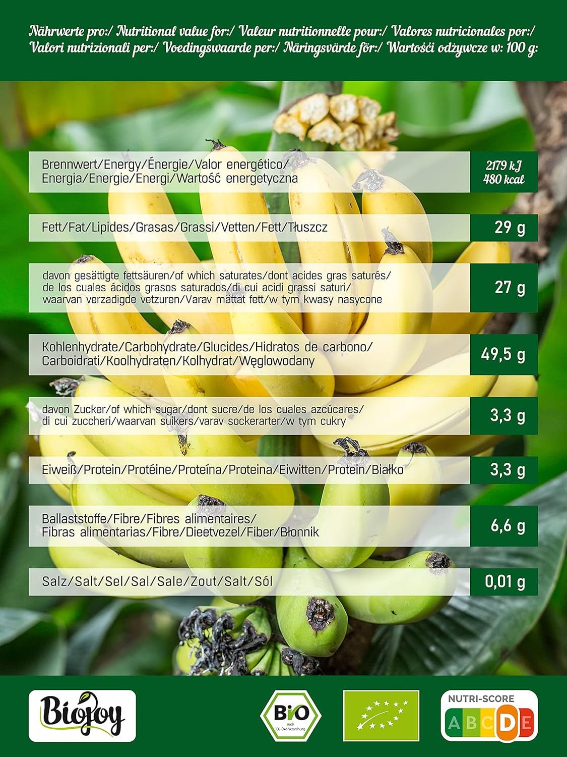 Biojoy økologiske bananchips (500 g), tørrede og usvovlede Naty Shop dehydrerede produkter