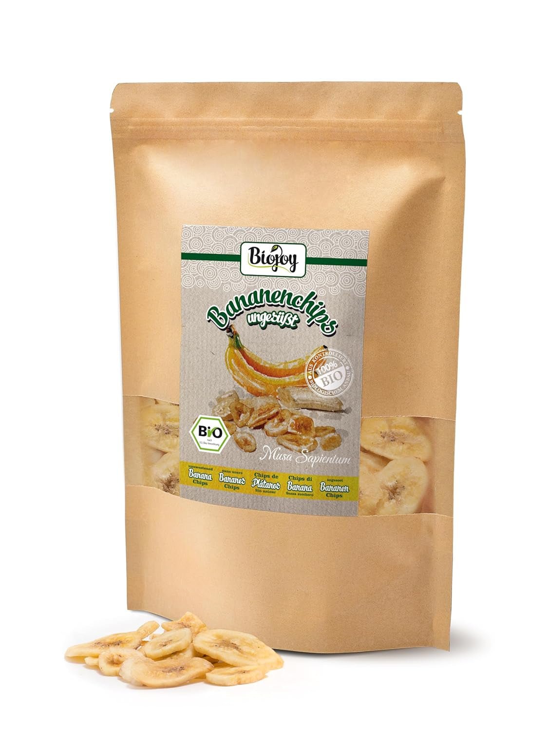 Biojoy økologiske bananchips (500 g), tørrede og usvovlede Naty Shop dehydrerede produkter