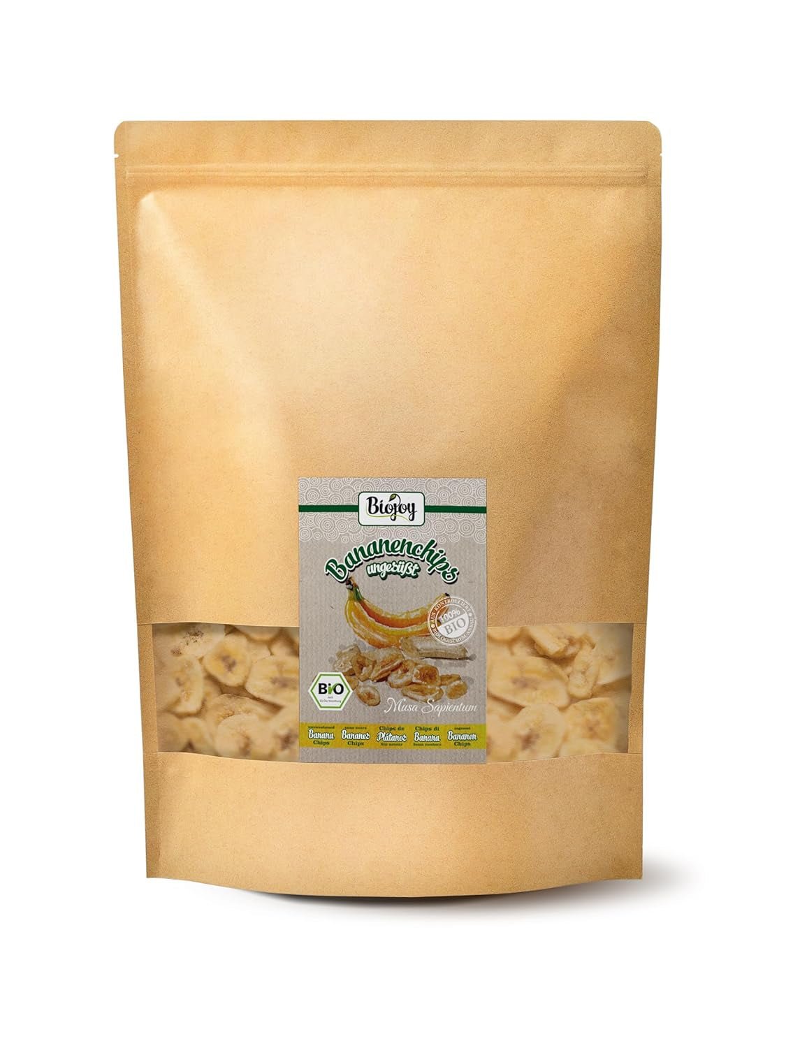 Biojoy økologiske bananchips (500 g), tørre og usvovlede Naty Shop dehydrerede produkter 1 kg (1 pakke)
