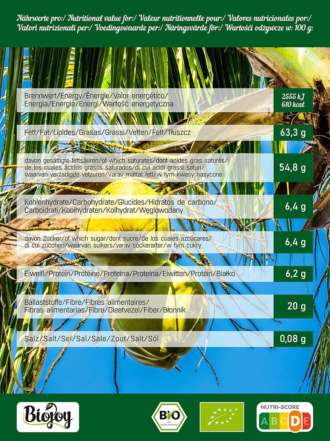 Biojoy økologiske tørrede kokoschips (1 kg), usødede og ustegte Dehydrerede produkter Naty Shop
