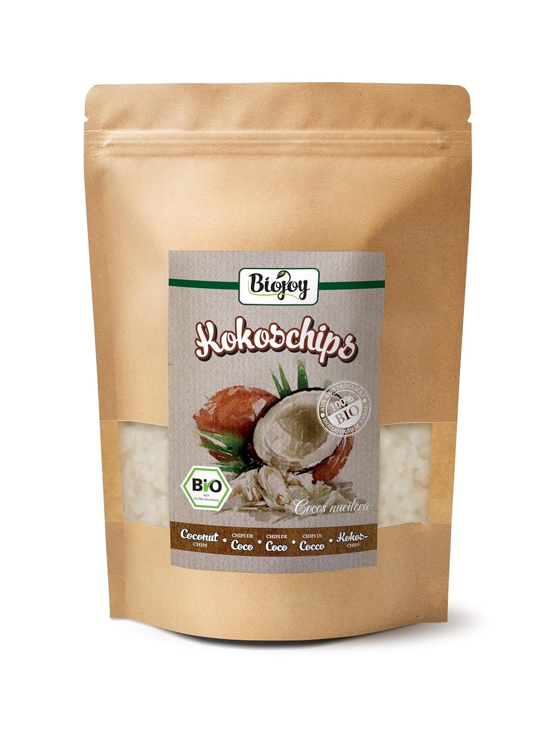 Biojoy økologiske tørrede kokoschips (1 kg), usødede og ustegte Naty Shop dehydrerede produkter 250 G