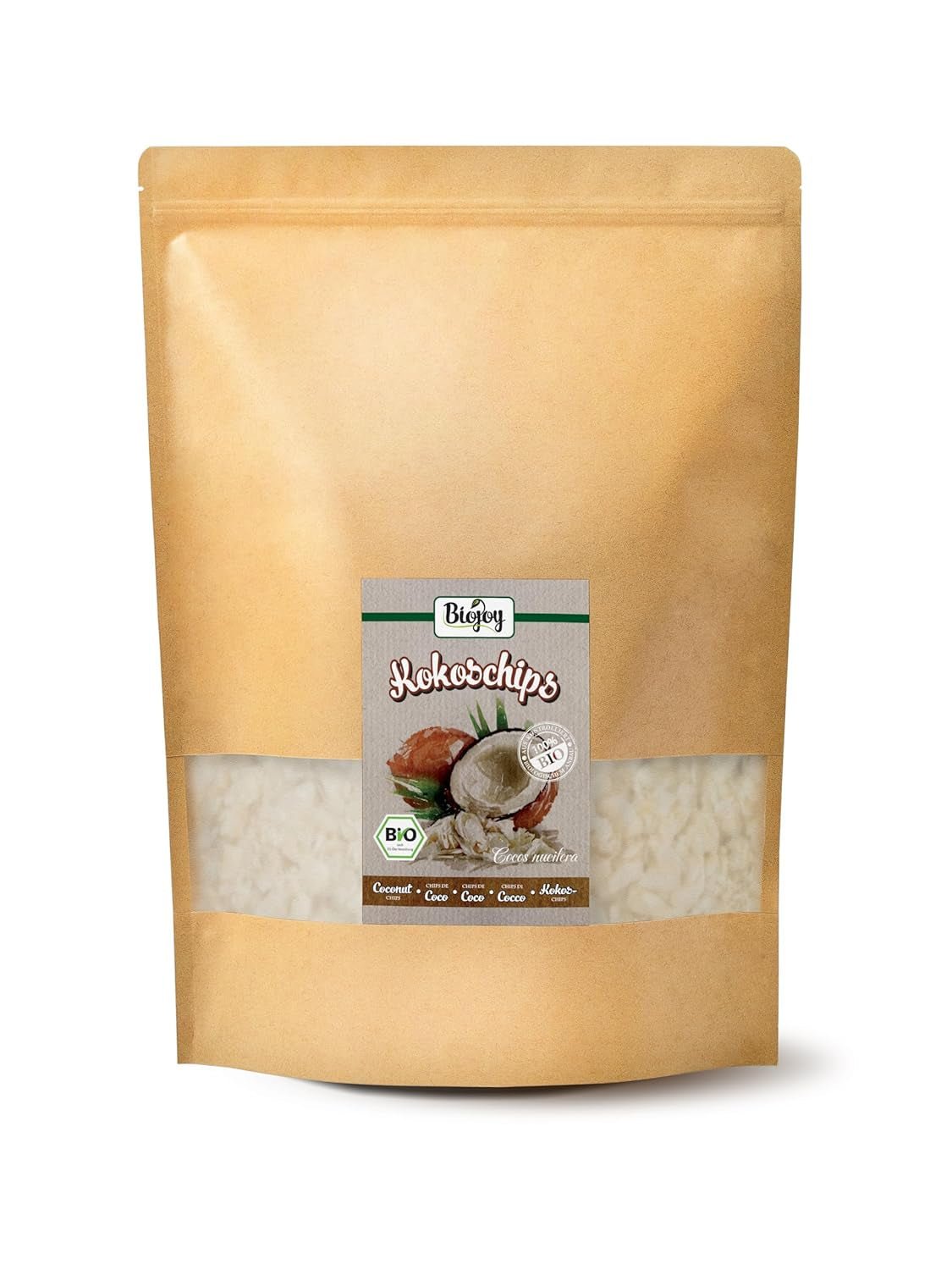 Biojoy økologiske tørrede kokoschips (1 kg), usødede og ustegte Naty Shop dehydrerede produkter 1 kg (1 pakke)