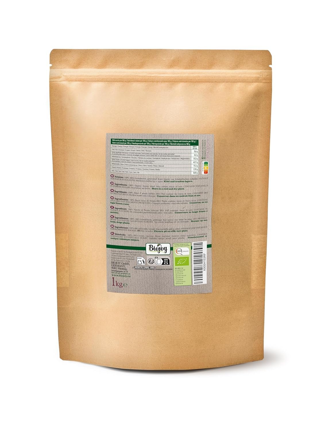 Biojoy økologiske aroniafrugter (1 kg), tørrede og hele (Aronia melanocarpa) Dehydrerede produkter Naty Shop