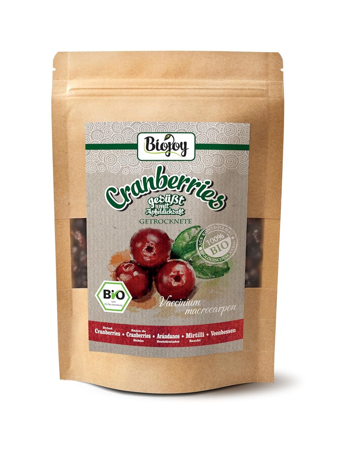 Biojoy økologiske tørrede tranebær (1 kg), tranebær sødet med æblesirup Dehydrerede produkter Naty Shop 250 G