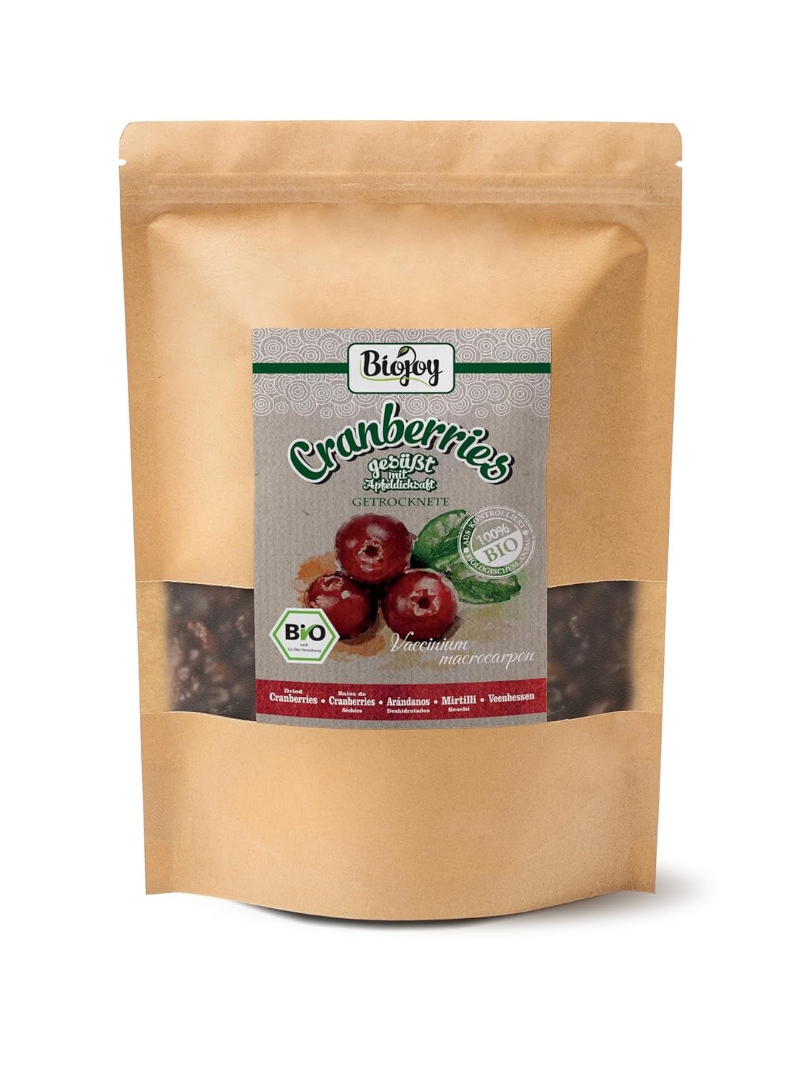 Biojoy økologiske tørrede tranebær (1 kg), tranebær sødet med æblesirup Dehydrerede produkter Naty Shop 1 kg (1 pakke)