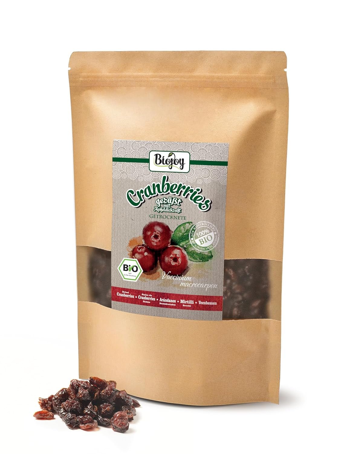 Biojoy økologiske tørrede tranebær (1 kg), tranebær sødet med æblesirup Dehydrerede produkter Naty Shop