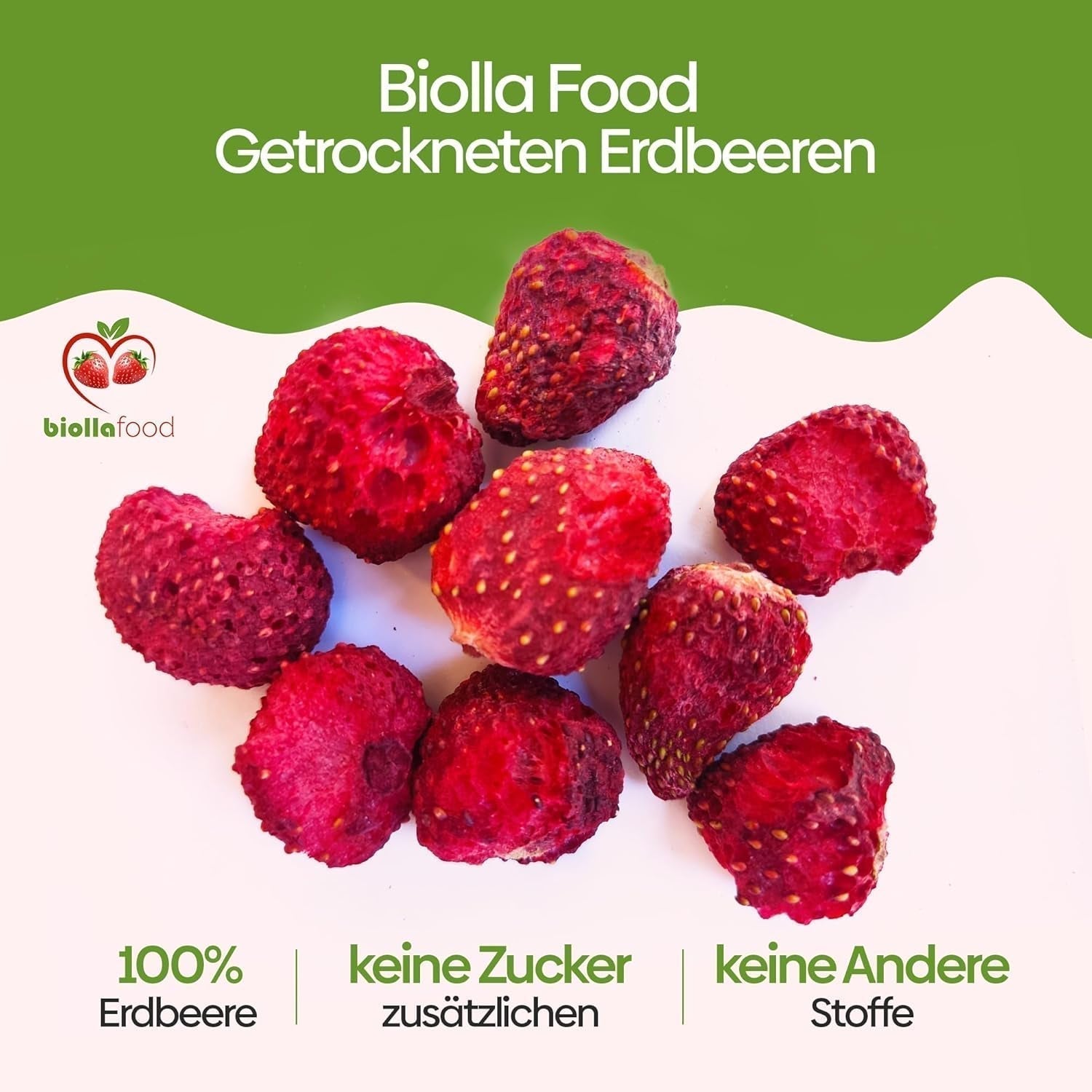 biolla food hele tørrede jordbær, 0,5 kg, 100% naturlig. Sunde snacks til børn. Ideel til smoothies, havremüsli, te og grød. Lang holdbarhed. VEGAN, GLUTENFRI, RAW FOOD Naty Shop Dehydrerede produkter