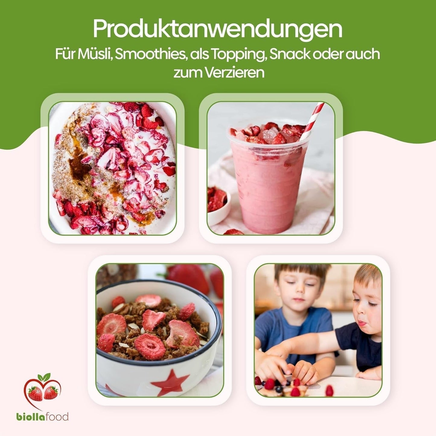 biolla food hele tørrede jordbær, 0,5 kg, 100% naturlig. Sunde snacks til børn. Ideel til smoothies, havremüsli, te og grød. Lang holdbarhed. VEGAN, GLUTENFRI, RAW FOOD Naty Shop Dehydrerede produkter