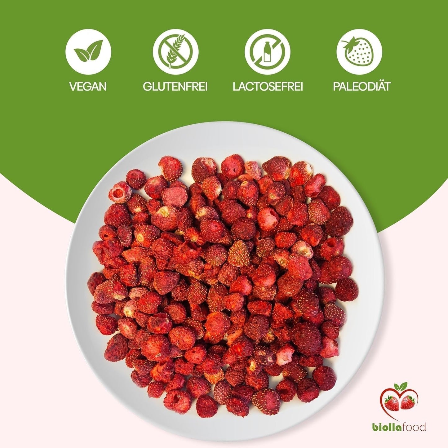 biolla food hele tørrede jordbær, 0,5 kg, 100% naturlig. Sunde snacks til børn. Ideel til smoothies, havremüsli, te og grød. Lang holdbarhed. VEGAN, GLUTENFRI, RAW FOOD Naty Shop Dehydrerede produkter