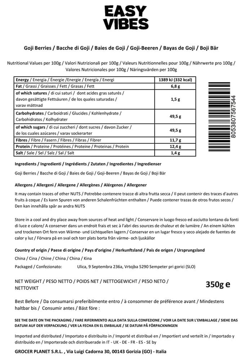 '- Naturlige gojibær (350 g) - Tørrede Naty Shop-dehydrerede produkter