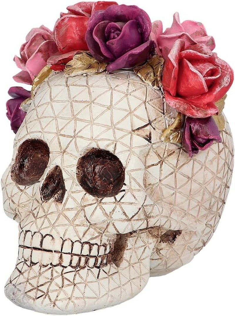 Boland 73089 - Kranie med roser dekoration, kranie med blomsterkrans, halloween og karneval borddekorationer, Dia de los Muertos statuetter og skulpturer Naty Shop Standard titel