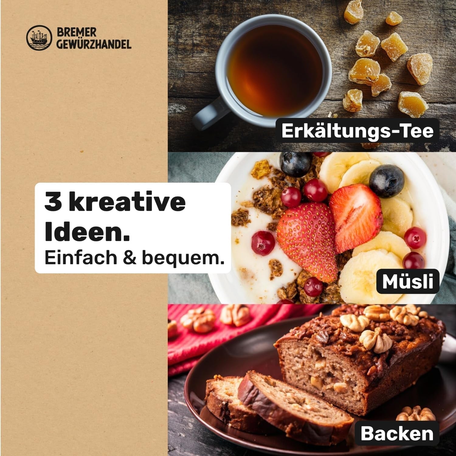 Bremer Gewürzhandel ingefær, stykker af tørret frugt krydret, aromatisk, krydret, usulfuriseret, 1 kg Dehydrerede produkter Naty Shop