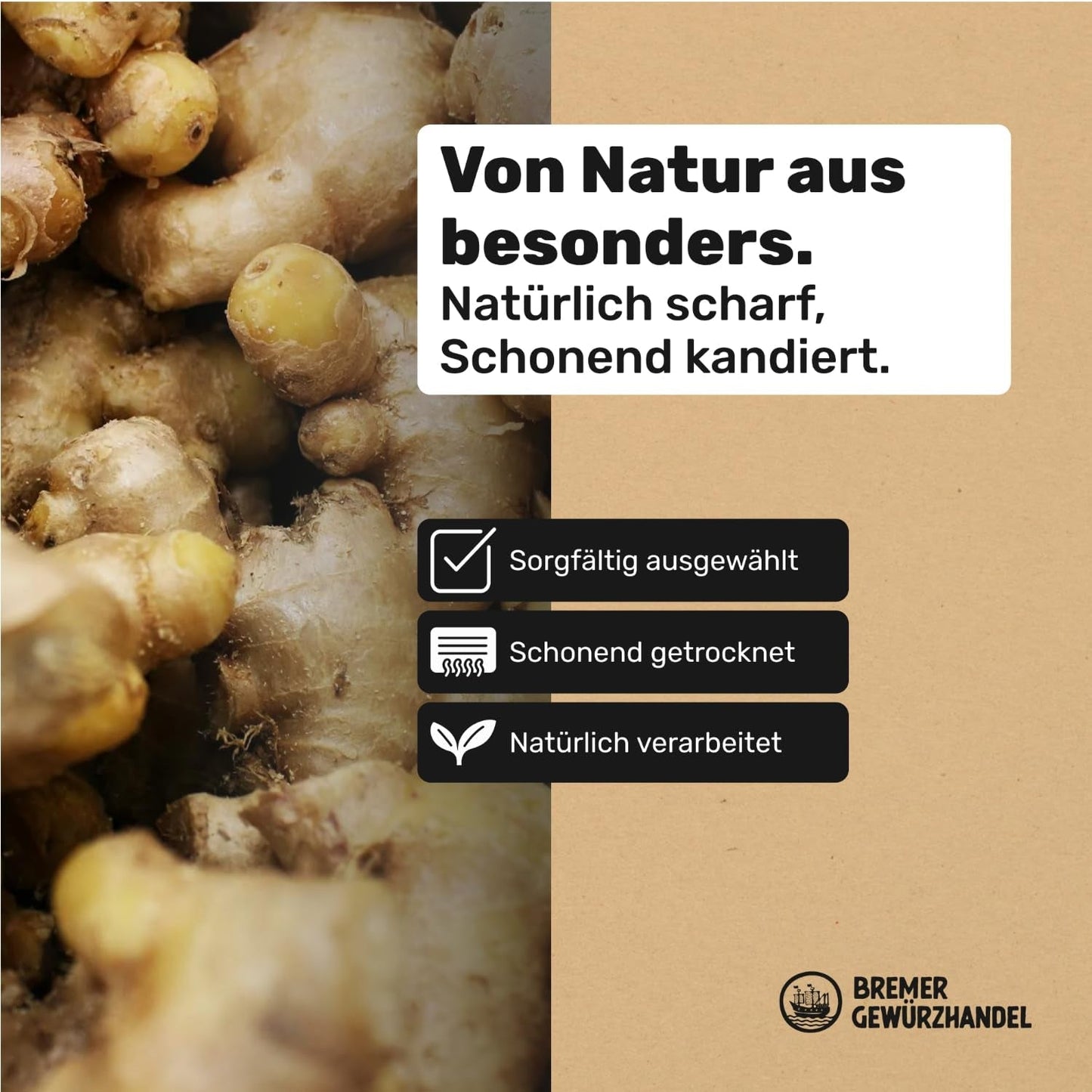 Bremer Gewürzhandel ingefær, stykker af tørret frugt krydret, aromatisk, krydret, usulfuriseret, 1 kg Dehydrerede produkter Naty Shop