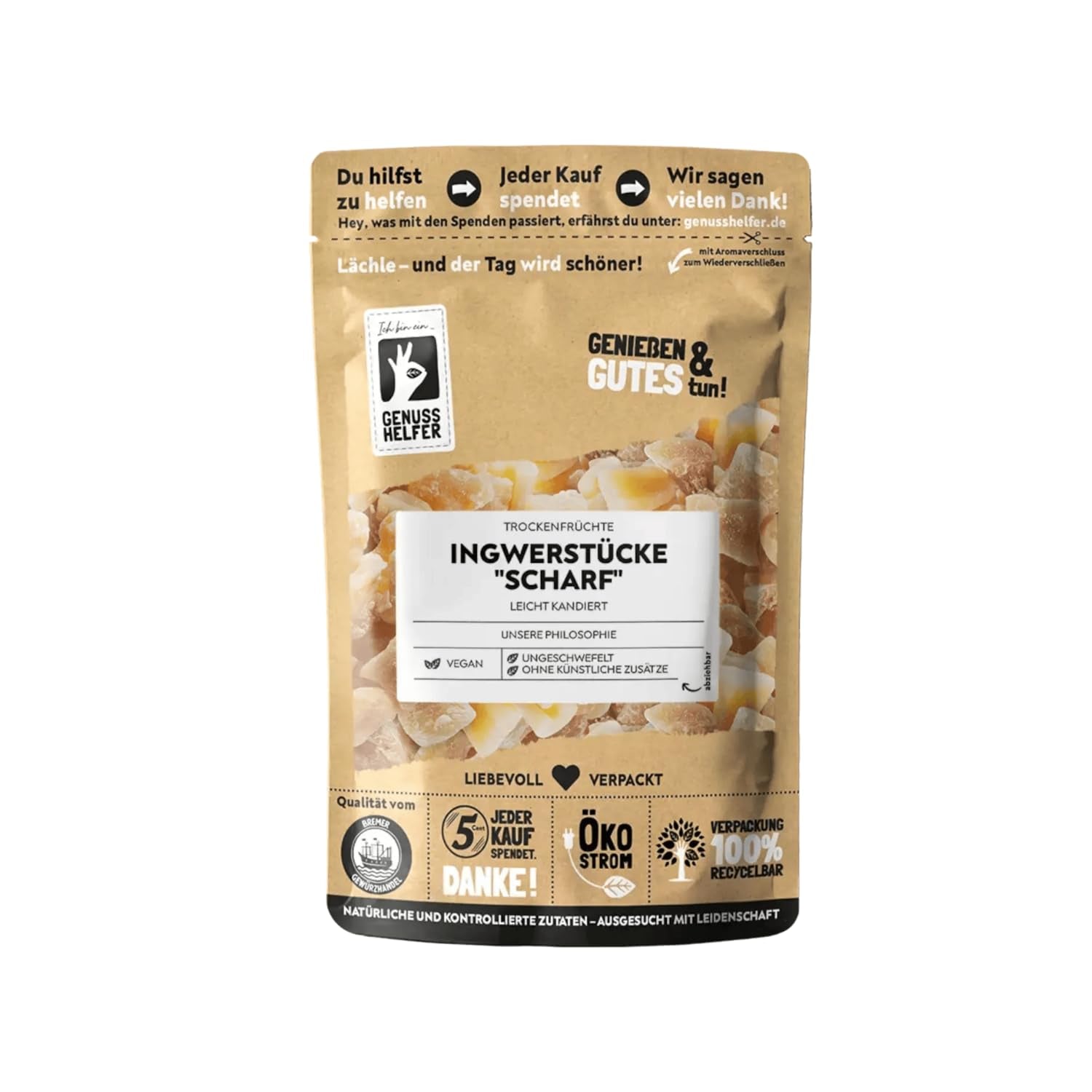 Bremer Gewürzhandel ingefær, stykker af tørret frugt krydret, aromatisk, krydret, usulfuriseret, 1 kg Dehydrerede produkter Naty Shop 600 G