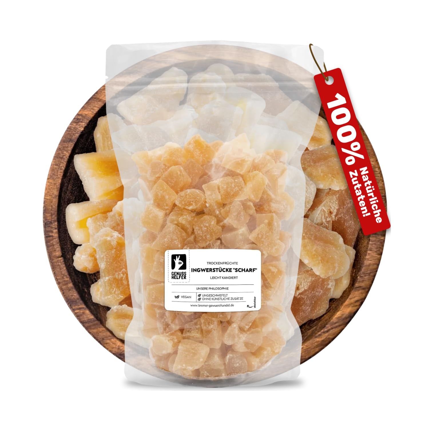 Bremer Gewürzhandel ingefær, stykker af tørret frugt krydret, aromatisk, krydret, usulfuriseret, 1 kg Tørrede produkter Naty Shop 1 kg (1 pakke)