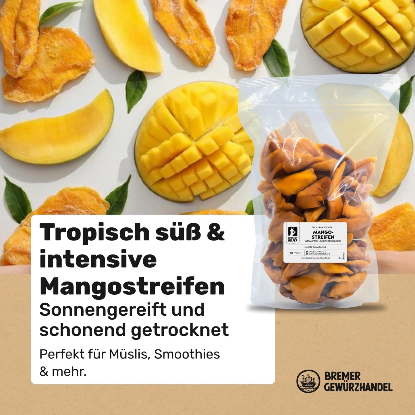 Bremer Gewürzhandel mango, tørrede mangostrimler, usvovlet, uden tilsat sukker, 1 kg Dehydrerede produkter Naty Shop