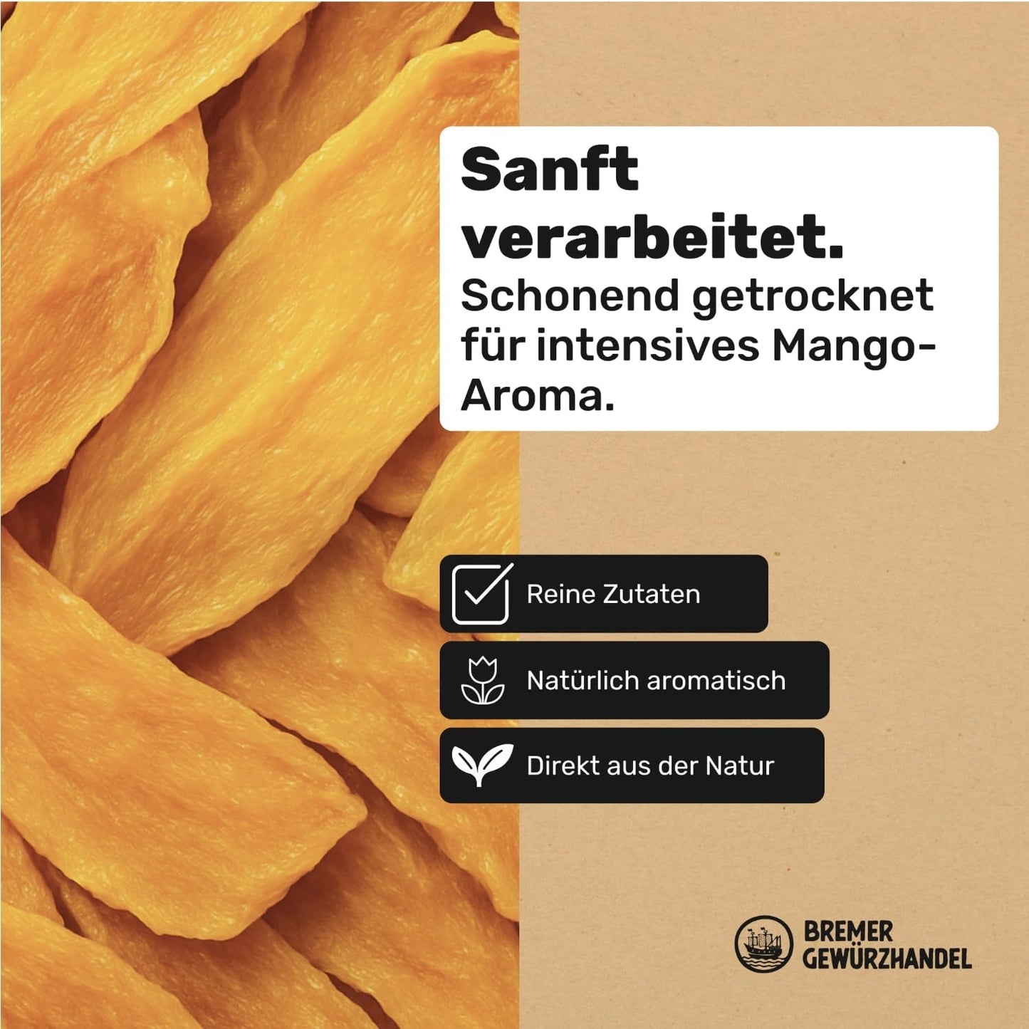 Bremer Gewürzhandel mango, tørrede mangostrimler, usvovlet, uden tilsat sukker, 1 kg Dehydrerede produkter Naty Shop
