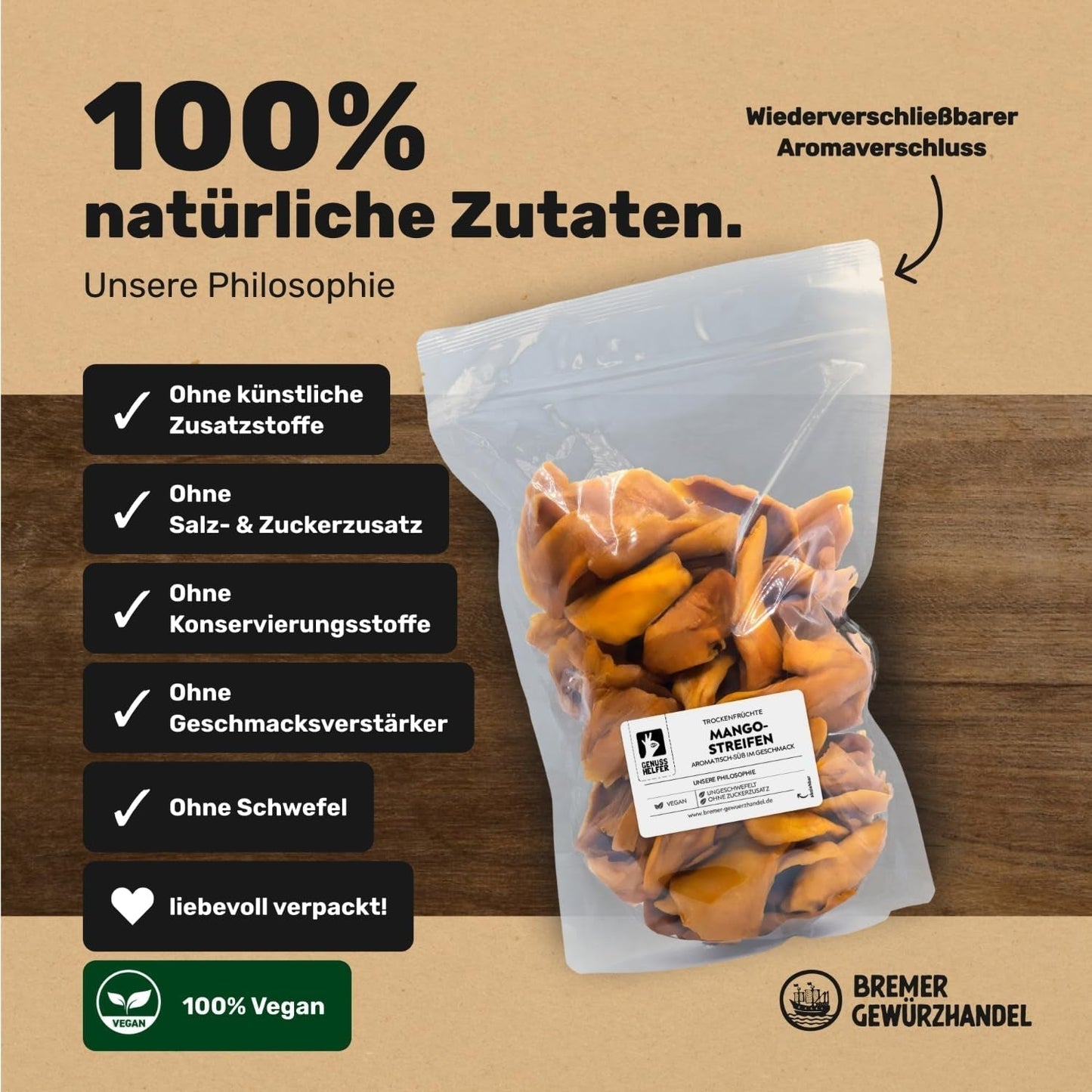 Bremer Gewürzhandel mango, tørrede mangostrimler, usvovlet, uden tilsat sukker, 1 kg Dehydrerede produkter Naty Shop