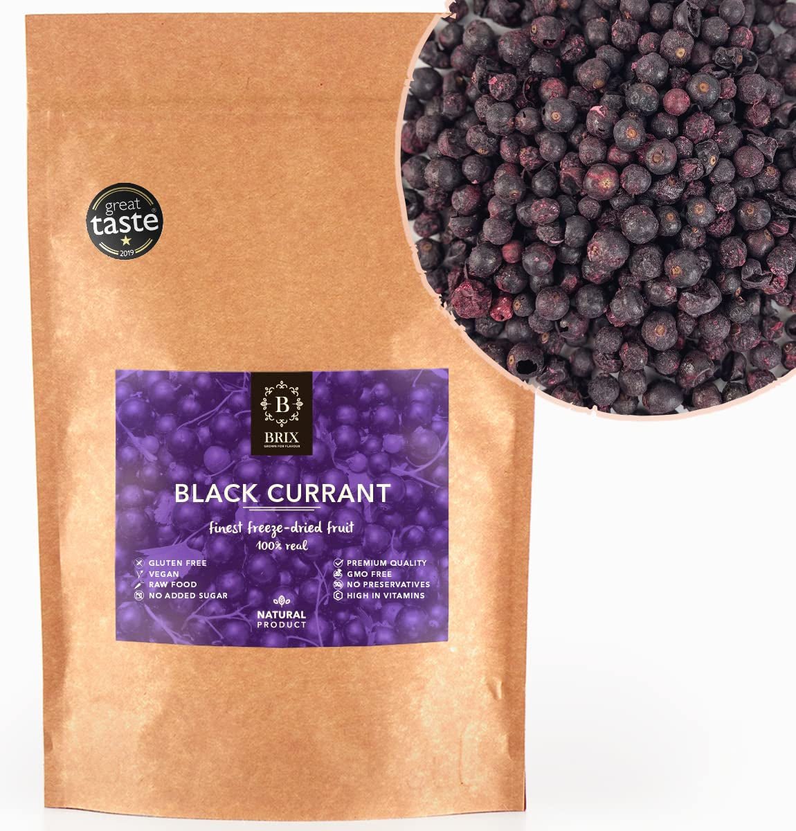 BRIX Tørrede solbær | Tørrede solbær 105 g | Great Taste Award, tørrede solbær | Ikke-GMO, glutenfri, veganske, tilbageholdte vitaminer Naty Shop Dehydrerede produkter Standardtitel