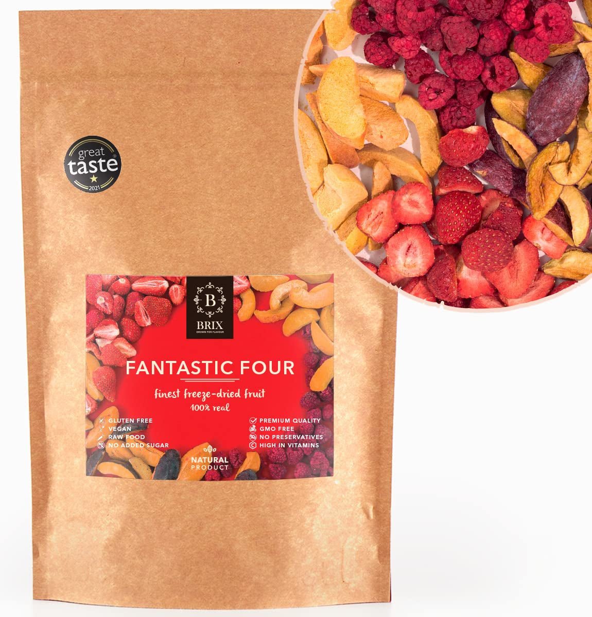 Brix Frysetørret Frugt Fantastic Four (80g) - Pris god smag, lækker og sund snack, tør sprød, rig på vitaminer Dehydrerede produkter Naty Shop Standard titel