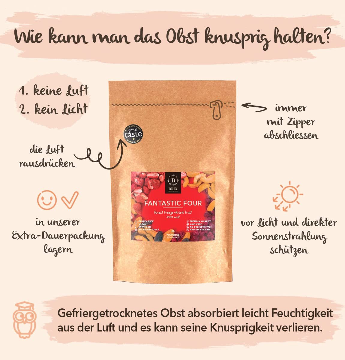 Brix Frysetørret Frugt Fantastic Four (80g) - Pris god smag, lækker og sund snack, tør sprød, rig på vitaminer Naty Shop dehydrerede produkter