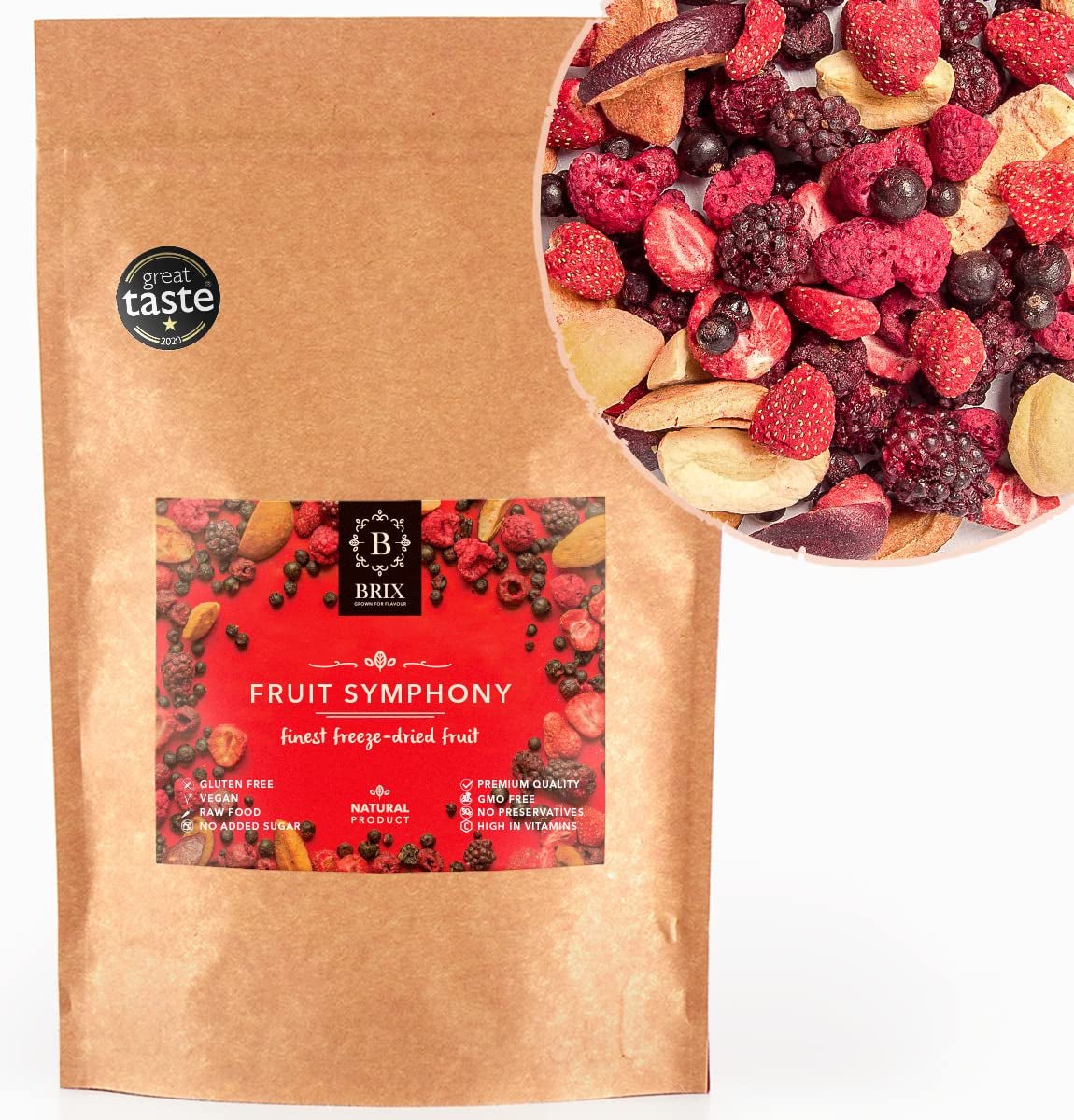 BRIX frysetørrede frugter | Naturlig blanding af tørrede frugter 115g | Great Taste Award for tørret frugt | Ikke-GMO, glutenfri, veganske, tilbageholdte vitaminer Naty Shop Dehydrerede produkter Standardtitel