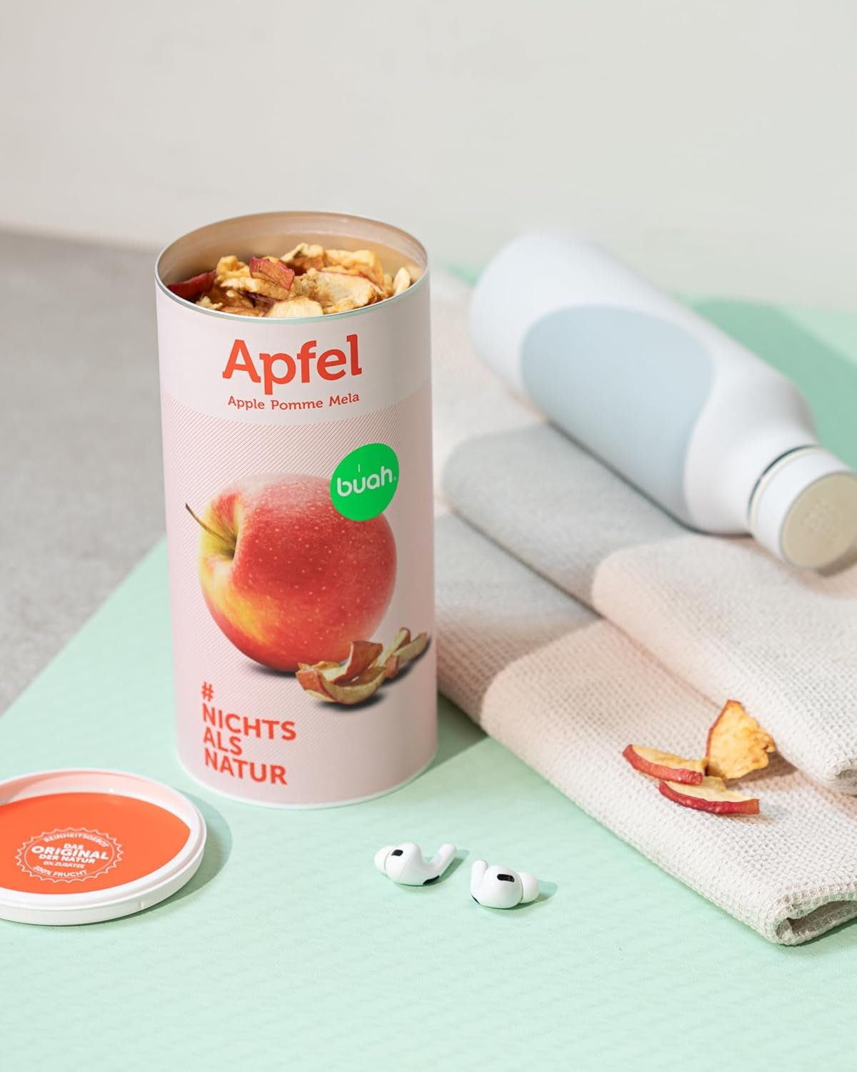 BUAH® Økologiske frysetørrede æbler | Frysetørrede økologiske æbler uden tilsat sukker | 100% frysetørret frugt (vegansk glutenfri laktosefri) | Ideel snack (110g) Naty Shop dehydrerede produkter