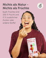BUAH® Frysetørret frugtblanding | kirsebær, jordbær, røde og solbær frysetørrede uden tilsat sukker | 100% frugt | vegansk, glutenfri, laktosefri (128g) Naty Shop dehydrerede produkter