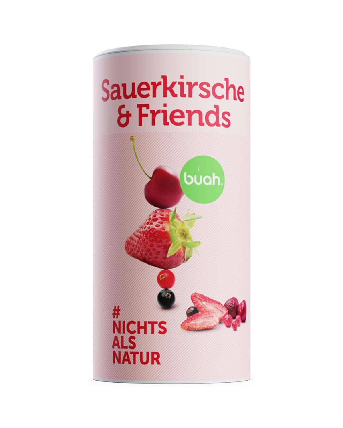 BUAH® Frysetørret frugtblanding | kirsebær, jordbær, røde og solbær frysetørrede uden tilsat sukker | 100% frugt | vegansk, glutenfri, laktosefri (128g) Dehydrerede produkter Naty Shop Standardtitel