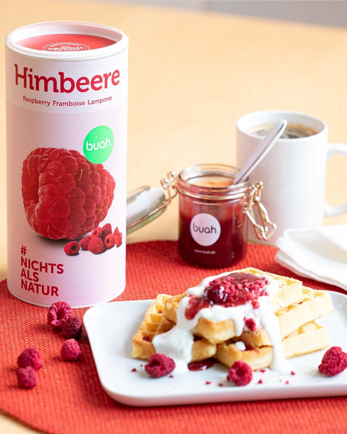 BUAH® Økologisk frysetørret hindbær | hindbærchips som snack, til müsli og desserter | ideel erstatning for slik | vegansk og uden tilsat sukker | 120g Naty Shop dehydrerede produkter