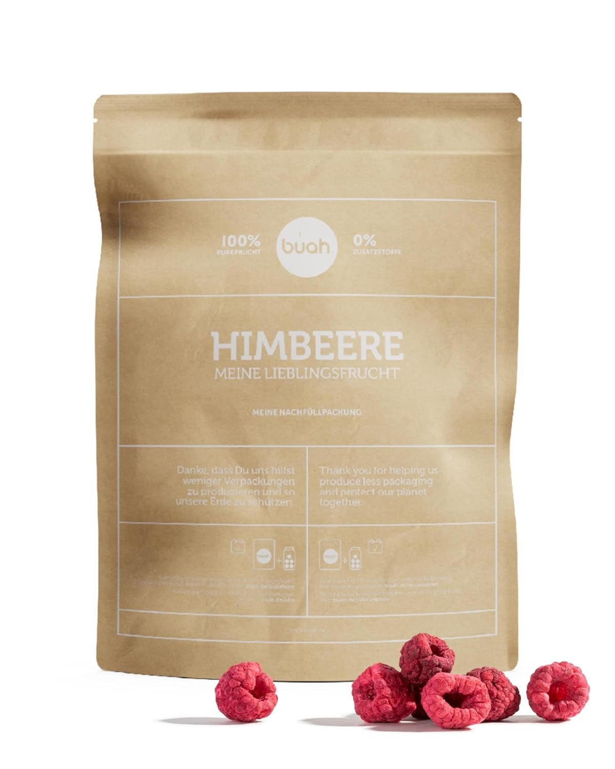 BUAH® Økologisk frysetørret hindbær | hindbærchips som snack, til müsli og desserter | ideel erstatning for slik | vegansk og uden tilsat sukker | 120g Naty Shop dehydrerede produkter 224 G