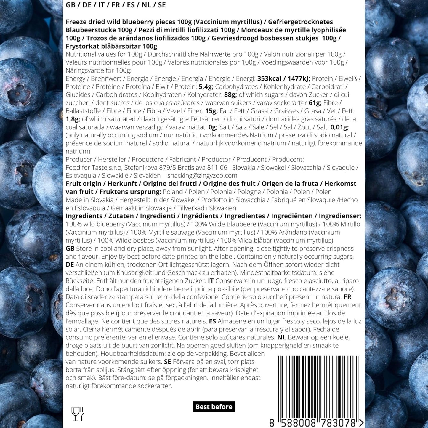 Tørrede tranebærstykker | 100% Vaccinium Myrtillus frysetørrede vilde blåbær | Vilde blåbærpulver Blåbærfrugtpulver Frysetørret Frysetørret Tørrede blåbær Dehydrerede produkter Naty Shop
