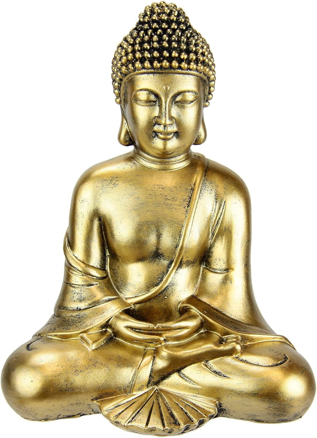 Buddha figur meditere siddende statue figurer skulptur buste statue ornament Buddha figur Feng Shui dekoration haveterrasse balkon dekoration Buddha statue boligtilbehør Buddha skulptur havefigur Statuetter og skulpturer Naty Shop Mørkt guld Placering