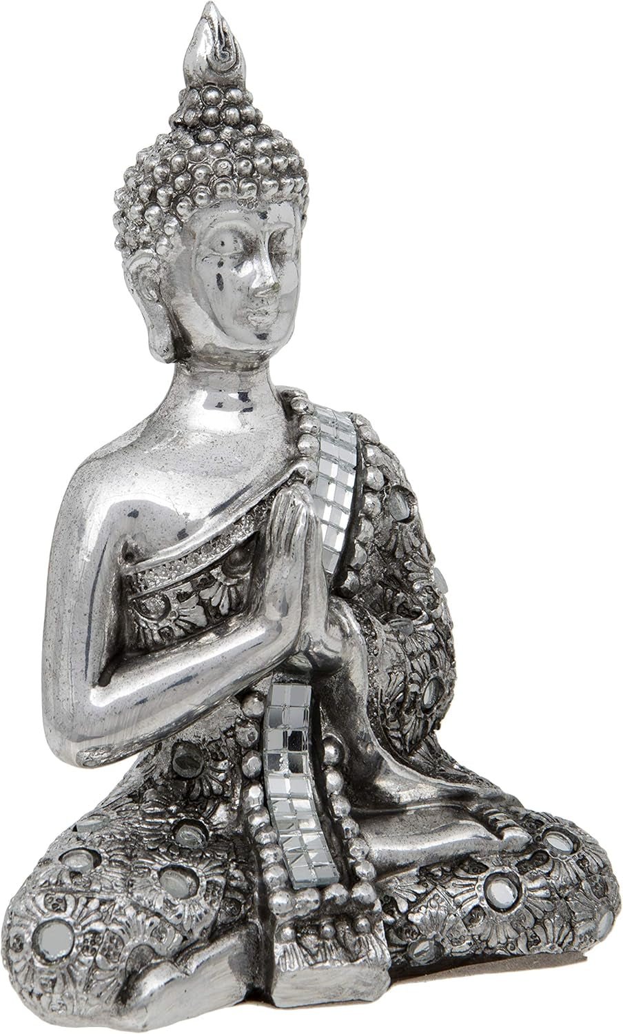 Thai Buddha med hænder Sølv reflekterende meditationsklud 13 cm Sølv statuetter og skulpturer Naty Shop Standardtitel
