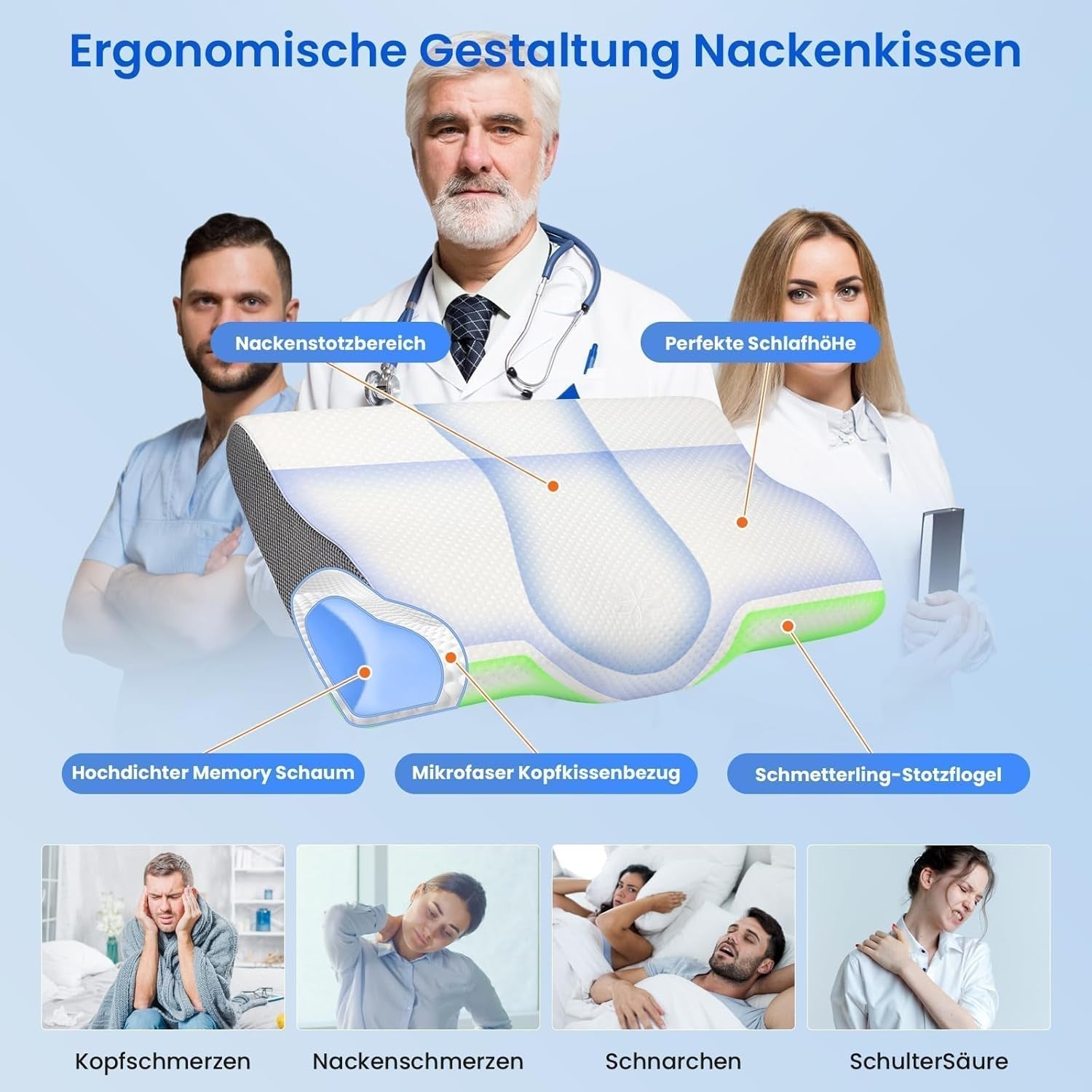 PHYSEN Ortopædisk pude Nakkepude, Nakkestøttepude, Memory Foam Pude, Ergonomisk Nakkesmertepude Sovepude Anti-snorkepude til sider, ryg og mave (62 * 34 * 11 6,5 cm) Cervikale ortopædiske puder Naty Shop