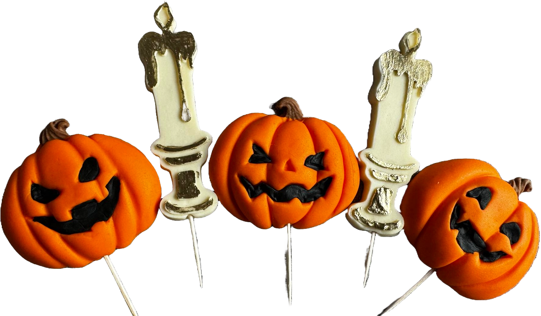 Sæt med 5 spiselige sugarpaste dekorationer, Halloween, græskar og lys Sugarpaste Decorations Naty Shop