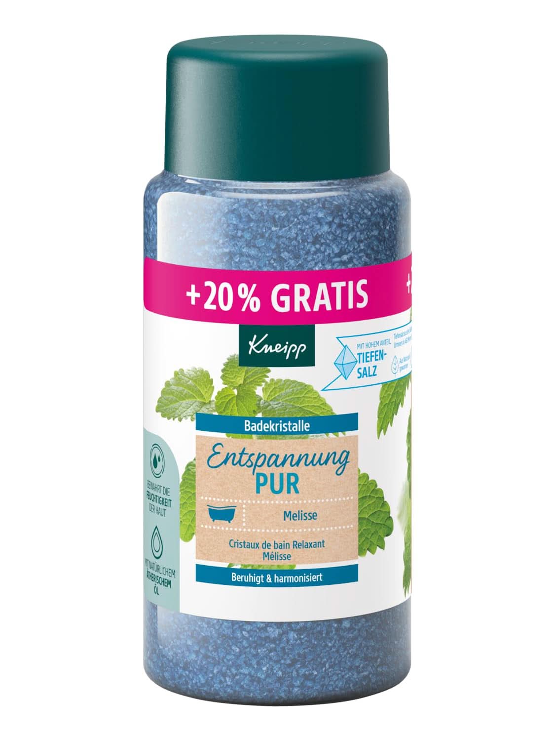 Kneipp-badekrystaller Ren afslapning - Speciel størrelse - Med naturligt Luisenhall-salt dybt salt og indisk citronmelisse æterisk olie og citronmelisseekstrakt Limited Edition 720G Naty Shop Shower & Bath