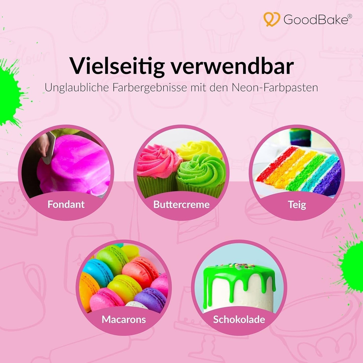 Goodbake Neonlebensmittelfarben 6 Farben Set – Intensiv Lebensmittelfarbe – Lebensmittelfarbpaste – Zum Einfärben Von Torten, Fondant, Buttercreme Uvm. – 100 % vegansk Naty Shop