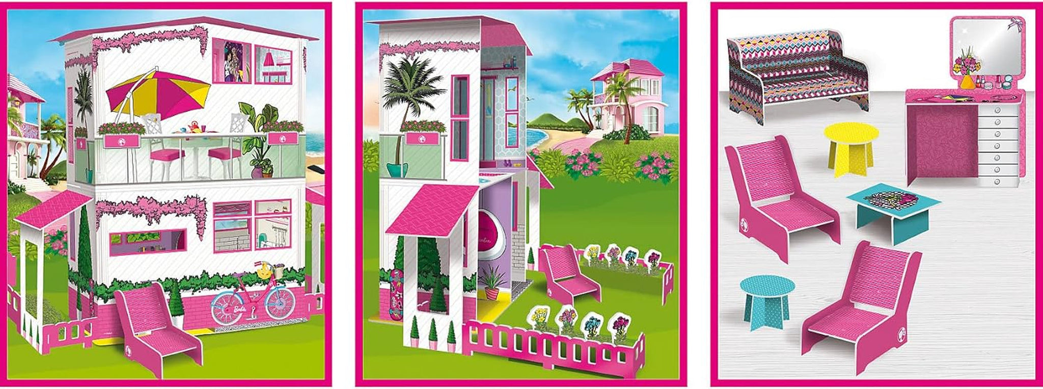 Lisciani - BARBIE Dukkehus - Barbie drømmevilla i to etager - 3D-hus til at bygge, dekorere og designe - Kreativt håndværk og byggelegetøj til børn fra 4 år og op Dukkehuse Naty Shop