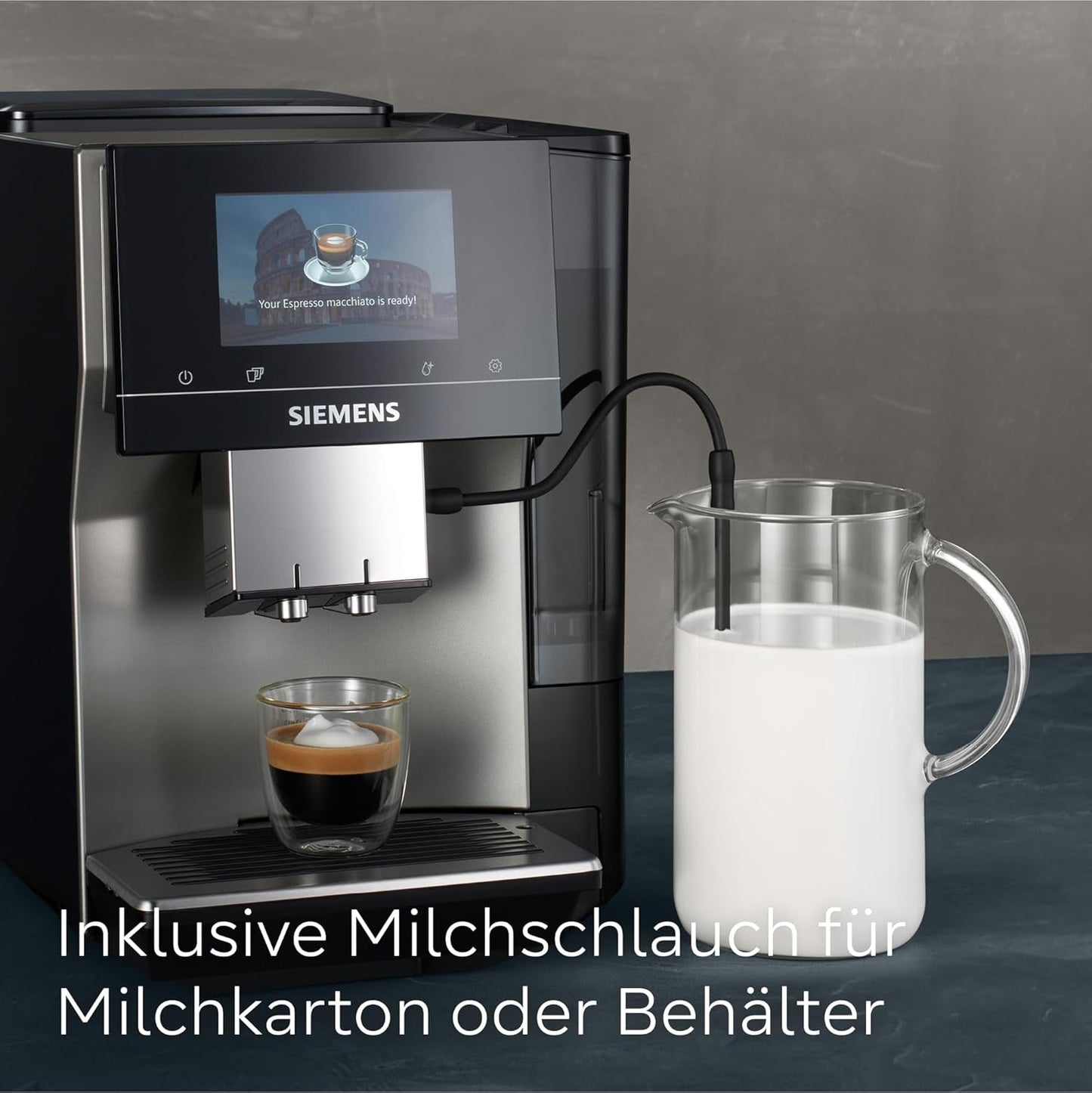Automatisk espressomaskine Siemens EQ700 classic TP715D01, app-kontrol, koldbryggning, intuitiv touch-display, op til 10 individuelle kaffekreationer som favoritter, automatisk damprensning, 1500 W, sølvgrå