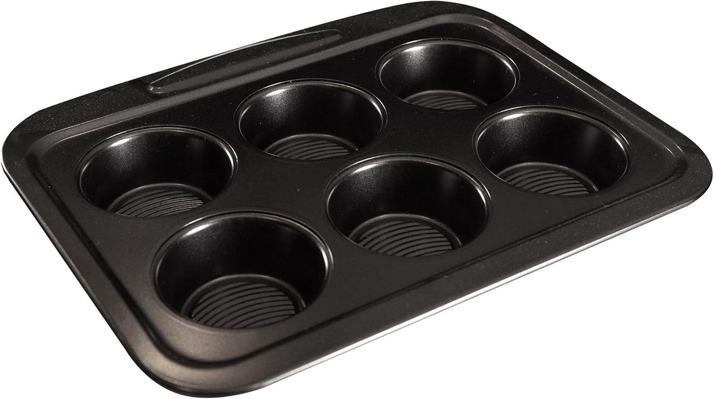 Masterpro Foodies - bageplader til 6 muffins - Jævn fordeling af varme - Fremstillet af kulstofstål - Anti-fastfaldsbund - Aftagelig og nem at vaske Naty Shop Bageplader og plader Multicolor 28,9 X 23,1 X 3,3 Cm