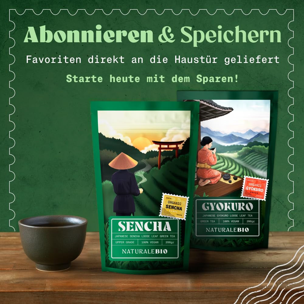 Naturalebio Japansk Sencha te - 200 g Økologisk grøn te - 100% ren og naturlig Sencha grøn te - løse blade fra den første høst - økologisk produkt dyrket i Japan