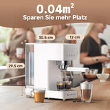 AMZCHEF 20 bar espressomaskine, LED-skærm, professionel mælkeskummer og damplanse i rustfrit stål, 1,5 l aftagelig tank, 1350 W hurtig opvarmning, hvid
