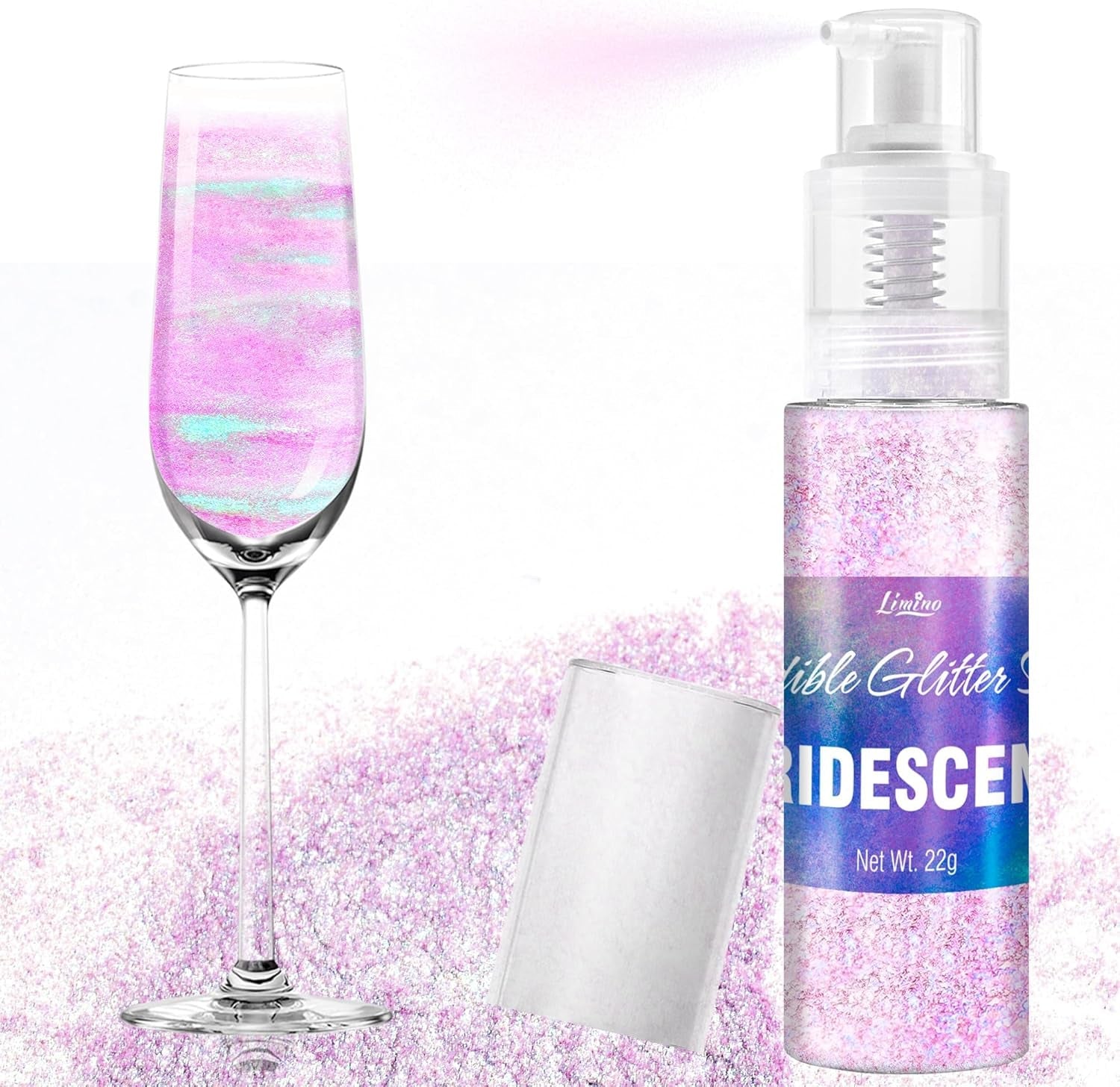 Spiselig glitterspray - 22G spiselig glitter, spiseligt glitterpulver til drinks, kagepynt, macarons - madfarve glitterpulver, spiseligt glitter til cocktails, muffins (pink)