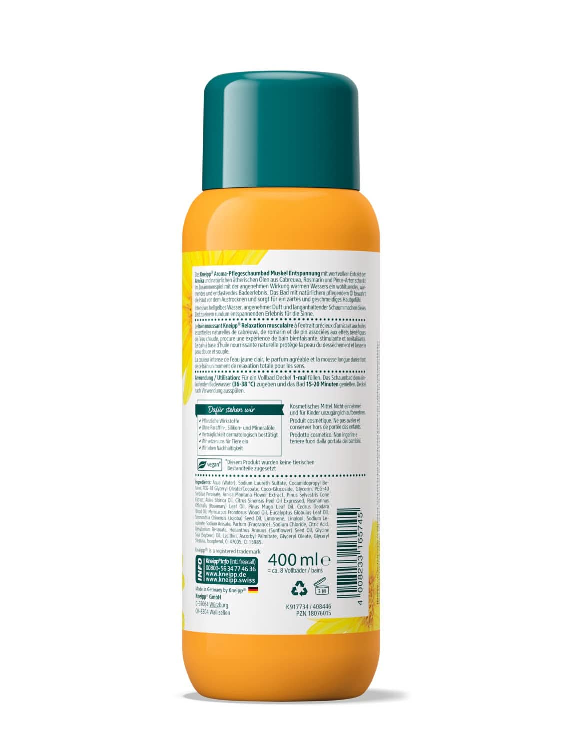 Kneipp Aroma, badetilsætningsstof med arnicaekstrakt og naturlige æteriske olier fra Cabreuva, rosmarin og pinus arter, 400 ml Naty Shop
