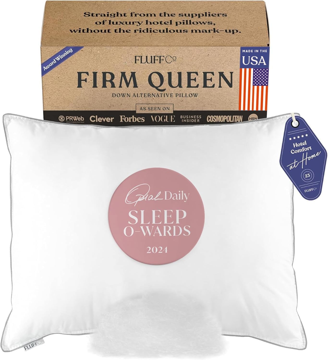 Fluffco Down Alternativ Pude Standard Pude Til Sove Queen Pude Seng Pude Side Sleeper Pude Kølepude Hotel Pude Nakkepude Rejsepude (Standard Fast) Standard Puder Naty Shop Standardtitel